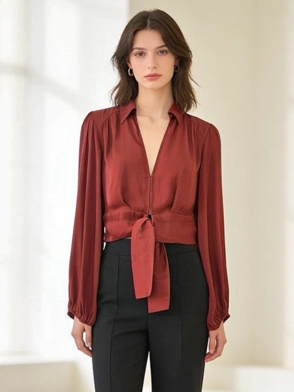 Free People Star Eyes Crinkle Satin Top Red Like New